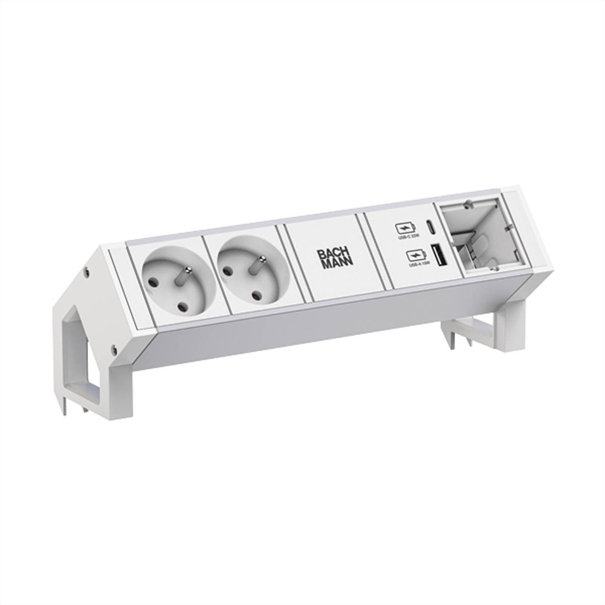 BACHMANN DESK2 ALU WHITE 2xUTE 1xCM 1xUSB A/C 22W 0,2m GST18 Steckdosenleisten DESK 2