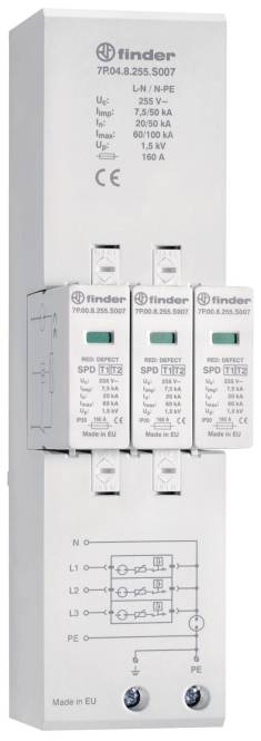 Finder Kombiableiter 7P.04.8.255.S007 Typ 1+2 für dreiphasige TN-S und TT Netz Install.Baumaterial