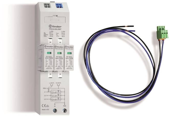 Finder Kombiableiter 7P.04.8.255.Z007C08 Typ 1+2 für dreiphasige TN-S u. TT Netze