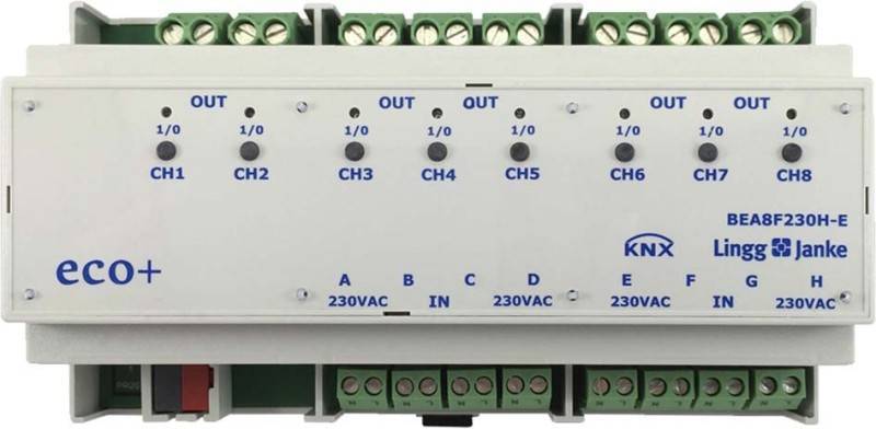 LINGG BinÃ¤r-Ein/-Ausgang eco+ 8f 79242 230V AC/DC 16A C-Last BEA8F230-E 9TE Install.Baumaterial KNX