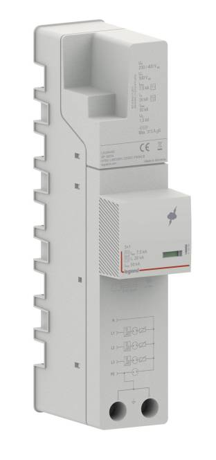 „Legrand 3-Phasen-Überspannungsschutzgerät, 10kA, 50kA, weißes Gehäuse, gekennzeichnet mit Max 315g CE