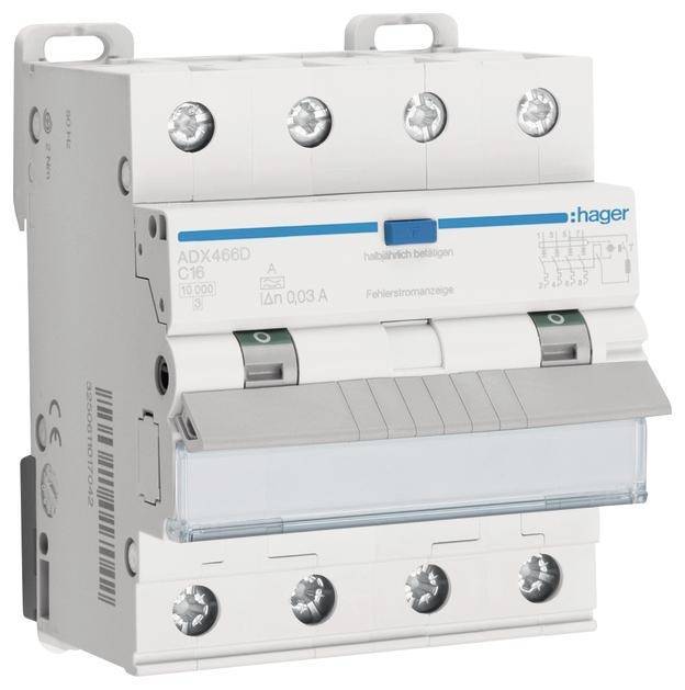 Hager Fi-LS 4P 10kA C-16A 30mA ADX466D Typ A Install.Baumaterial ZÃ¤hlerschr./Verteilg