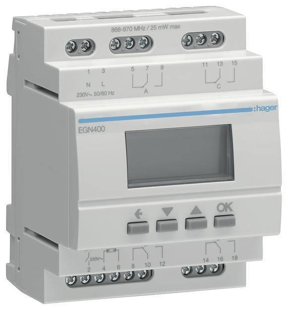 Hager Digitale Multifunktions- EGN400 Zeitschaltuhr m.Bluetooth 4-Kanal Install.Baumaterial