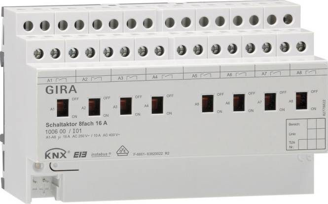 GIRA 100600 Schaltaktor 8fach 16A Hand KNX REG Install.Baumaterial Schaltermat/Geb.Steu KNX