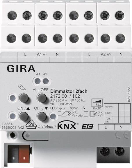 GIRA 217200 Dimmaktor 2fach 2x300W/VA KNX REG Install.Baumaterial Schaltermat/Geb.Steu KNX