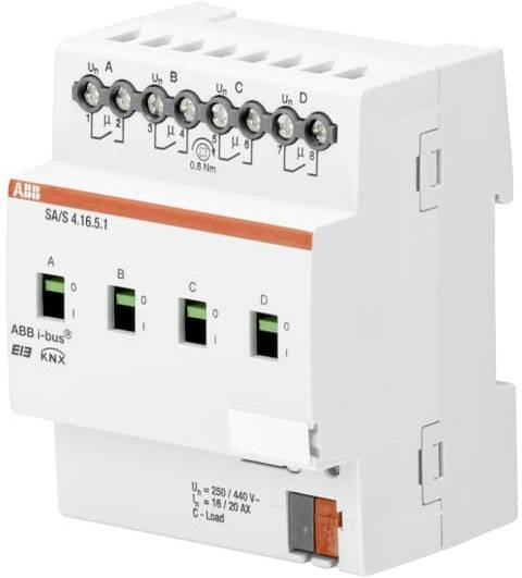 ABB SA/S4.16.5.1 Schaltaktor, 4F 16/20C-Load Install.Baumaterial Schaltermat/Geb.Steu KNX