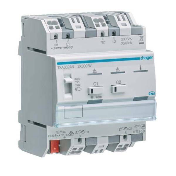 Hager Universal-Dimmaktor 2fach TXA662AN KNX easy 2x300W ESL/LED kombinierbar Install.Baumaterial