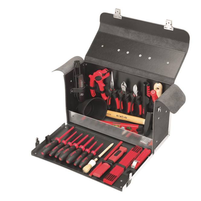 Cimco Lehrlingskoffer Leder bestückt ** Werkzeugtasche aus Rindsleder 170300 Install.Baumaterial