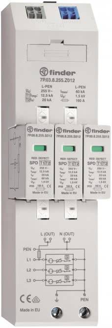 Finder Kombiableiter 7P.03.8.255.Z012 Typ 1+2 für dreiphasige TN-C Netze Install.Baumaterial