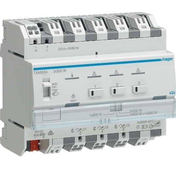 Hager Universal-Dimmaktor 3fach TXA663A KNX easy 3x300W ESL/LED Install.Baumaterial KNX