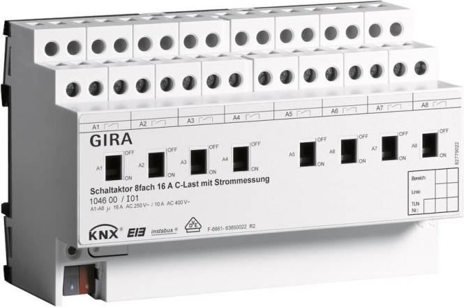 GIRA 104600 Schaltaktor 8fach 16A Hand+Strom C-Last KNX REG Install.Baumaterial Schaltermat/Geb.Steu
