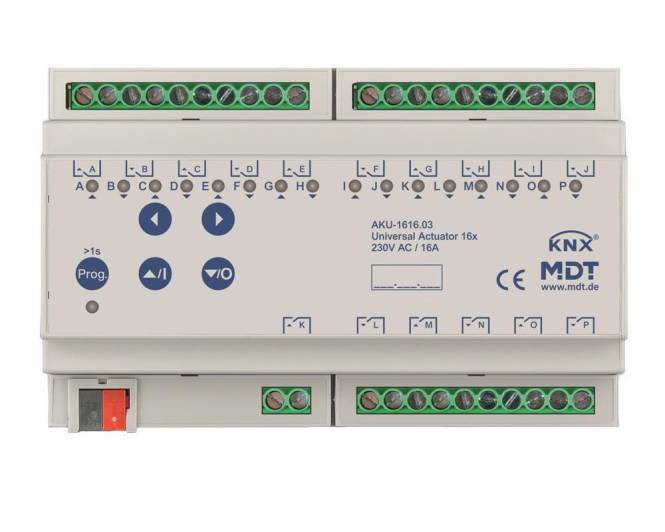 MDT AKU-1616.03 Universalaktor 16fach 8TE REG 16A 230VAC 100F 15EVG Install.Baumaterial KNX