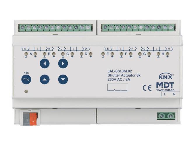 MDT Jalousieaktor 8-fach mit Fahrzeitmessung 8TE REG 10A 230VAC JAL- Install.Baumaterial KNX