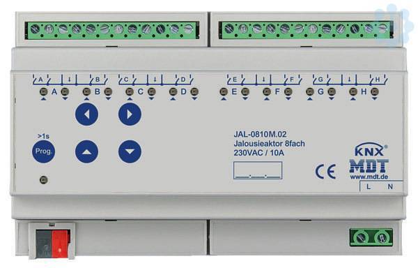 MDT Jalousieaktor 8-fach mit Fahrzeitmessung 8TE REG 10A 230VAC JAL- Install.Baumaterial KNX