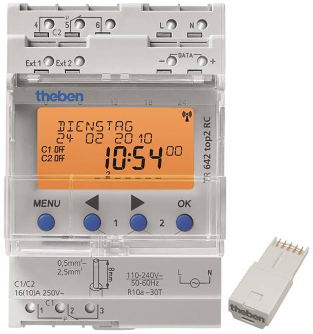 THEB Zeitschaltuhr digital TR642top2RC Jahres/Astro 3TE 2K 800SP Gangreserve Install.Baumaterial