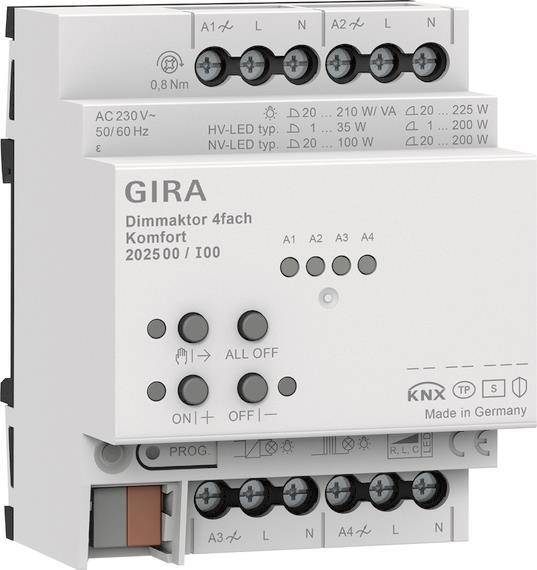 GIRA 202500 Dimmaktor 4fach REG Komfort KNX Secure Install.Baumaterial Schaltermat/Geb.Steu KNX