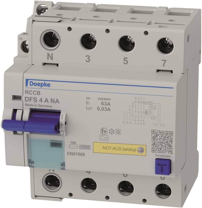 Doepke FI-Schalter DFS4 063-4/0,03-A NA 4p 63 A 0.03 A Typ A,Not-Aus,N links Install.Baumaterial
