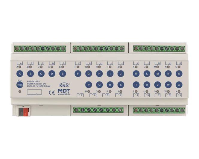 MDT AKS-2416.03 Schaltaktor 24fach 12TE REG 16A 230VAC C-Last Standard Install.Baumaterial KNX