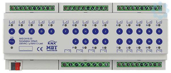 MDT AKS-2416.03 Schaltaktor 24fach 12TE REG 16A 230VAC C-Last Standard Install.Baumaterial KNX