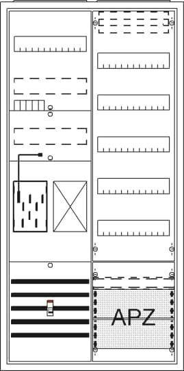 Eine technische Schaltplan-Darstellung mit einem Layout elektronischer Komponenten in zwei Spalten, bestehend aus Steckverbindern, Verdrahtungswegen und einer Leiterplatte.