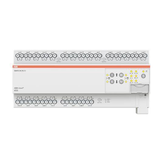 Elektrisches Gerät mit mehreren gekennzeichneten Anschlüssen für Verdrahtungsverbindungen, ABB-Logo oben, Steuertasten an der Seite.