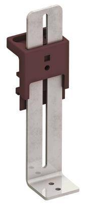 Ein brauner Kunststoff-Elektrostecker mit zwei Metallstiften, die nach unten herausstehen.