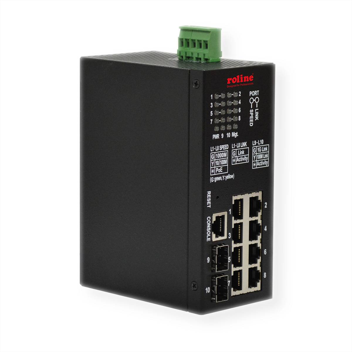 ROLINE Industrial Gigabit Switch, 10 Ports, PoE+, Smart Managed Networking Netzwerk-Switch