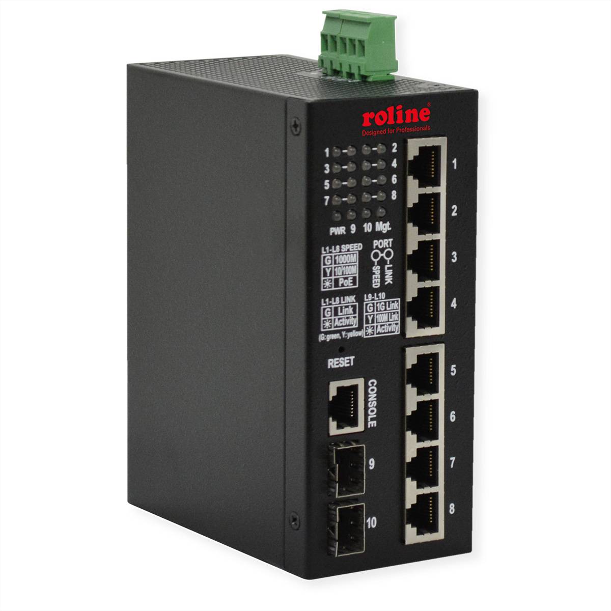 ROLINE Industrial Gigabit Switch, 10 Ports, PoE+, Smart Managed, 240W Netzwerkkomponenten PoE Switch