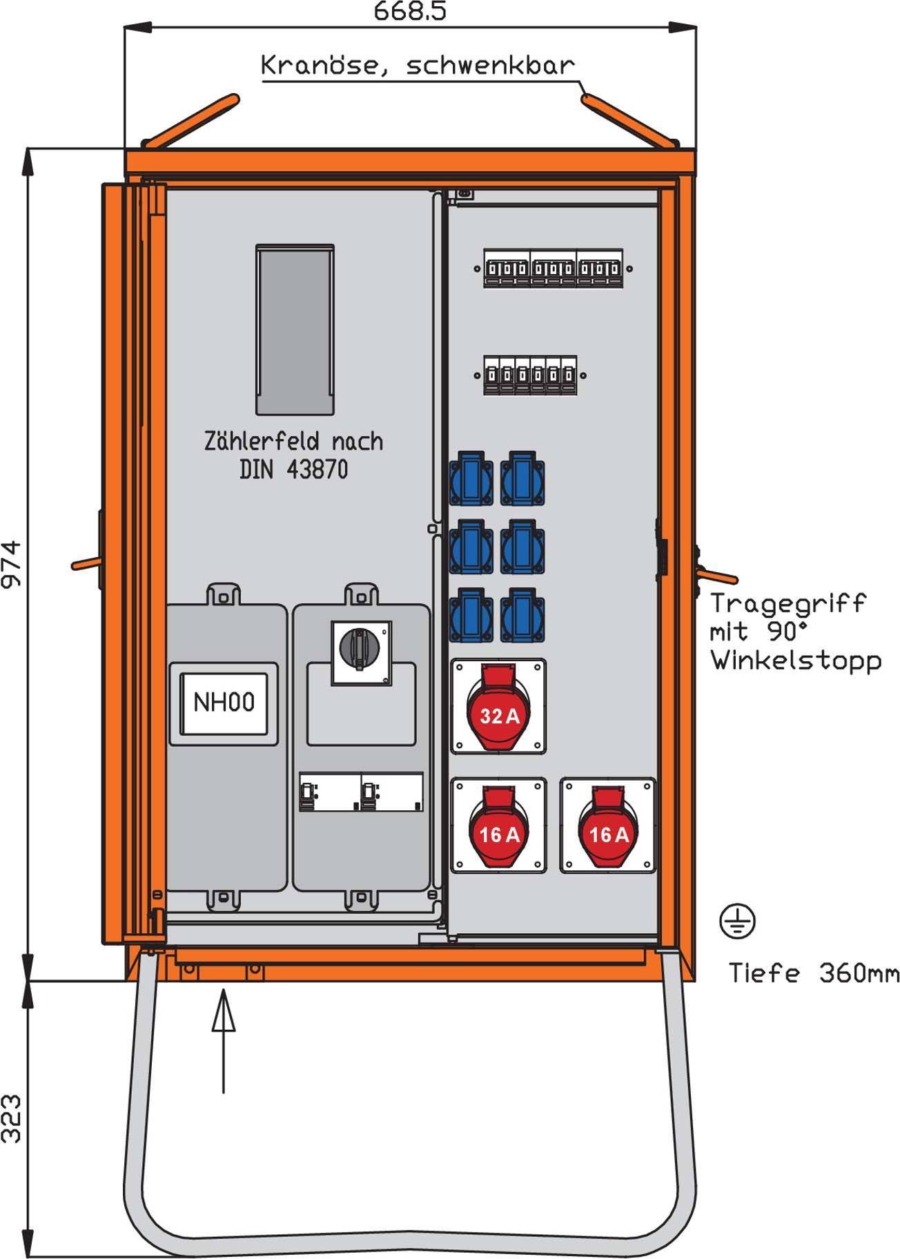 Walther Anschlussverteiler WAV0131BR1 44kVA ZÃ¤hlerpl.NH-Abgang RCD TypB 3 Install.Baumaterial