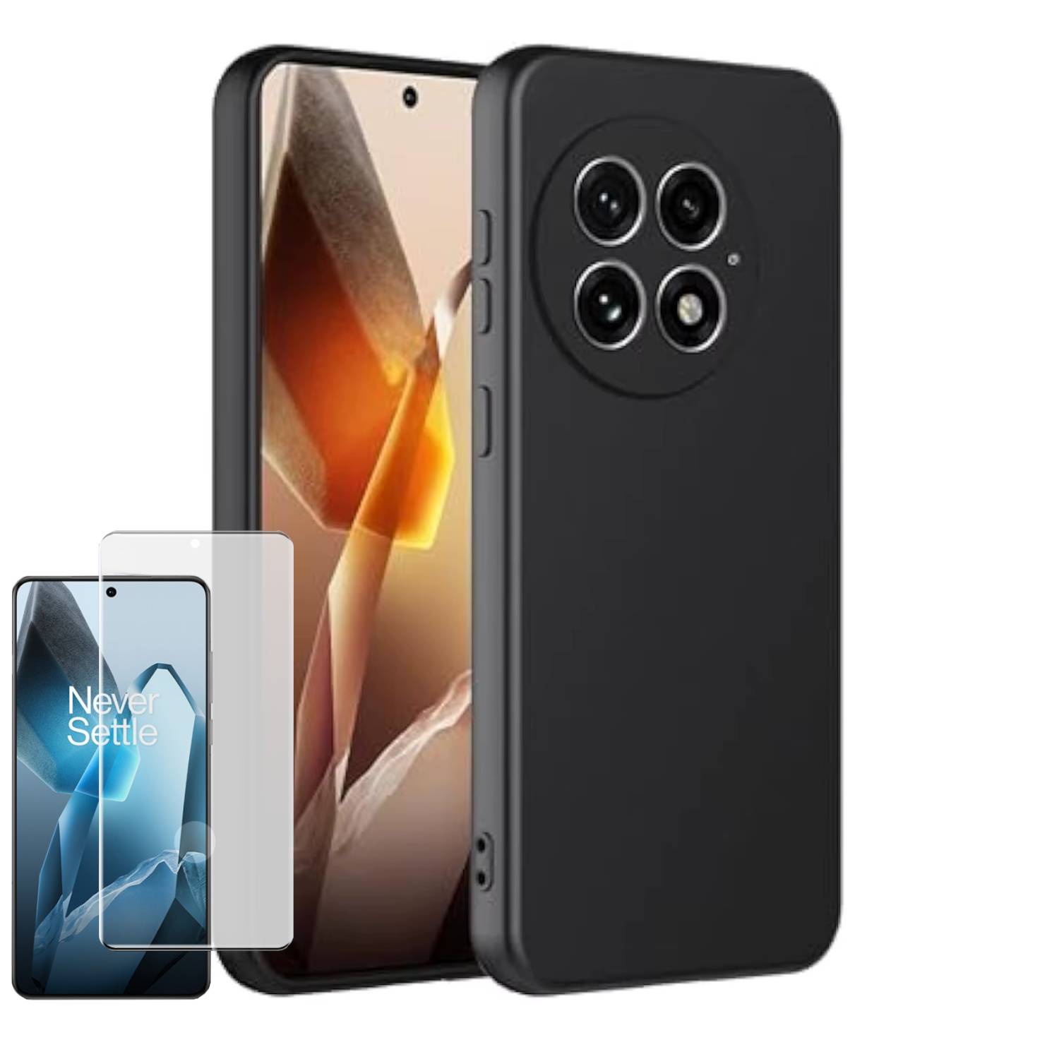 Für OnePlus 13 Silikon TPU Case Schwarz + Curved H9 Glas Folie Handy Hülle Schutz