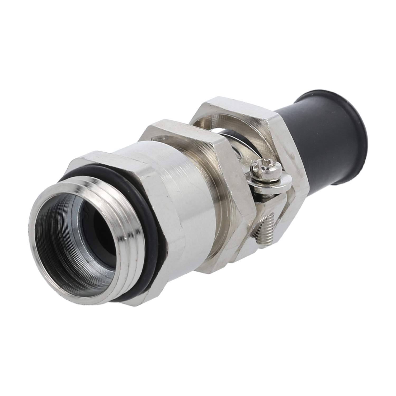 Eine Kabelverschraubung aus Metall und Gummi zum Sichern elektrischer Kabel, die eine Gewindeausführung und einen Befestigungsmechanismus zur Gewährleistung einer sicheren, wasserdichten Verbindung aufweist.