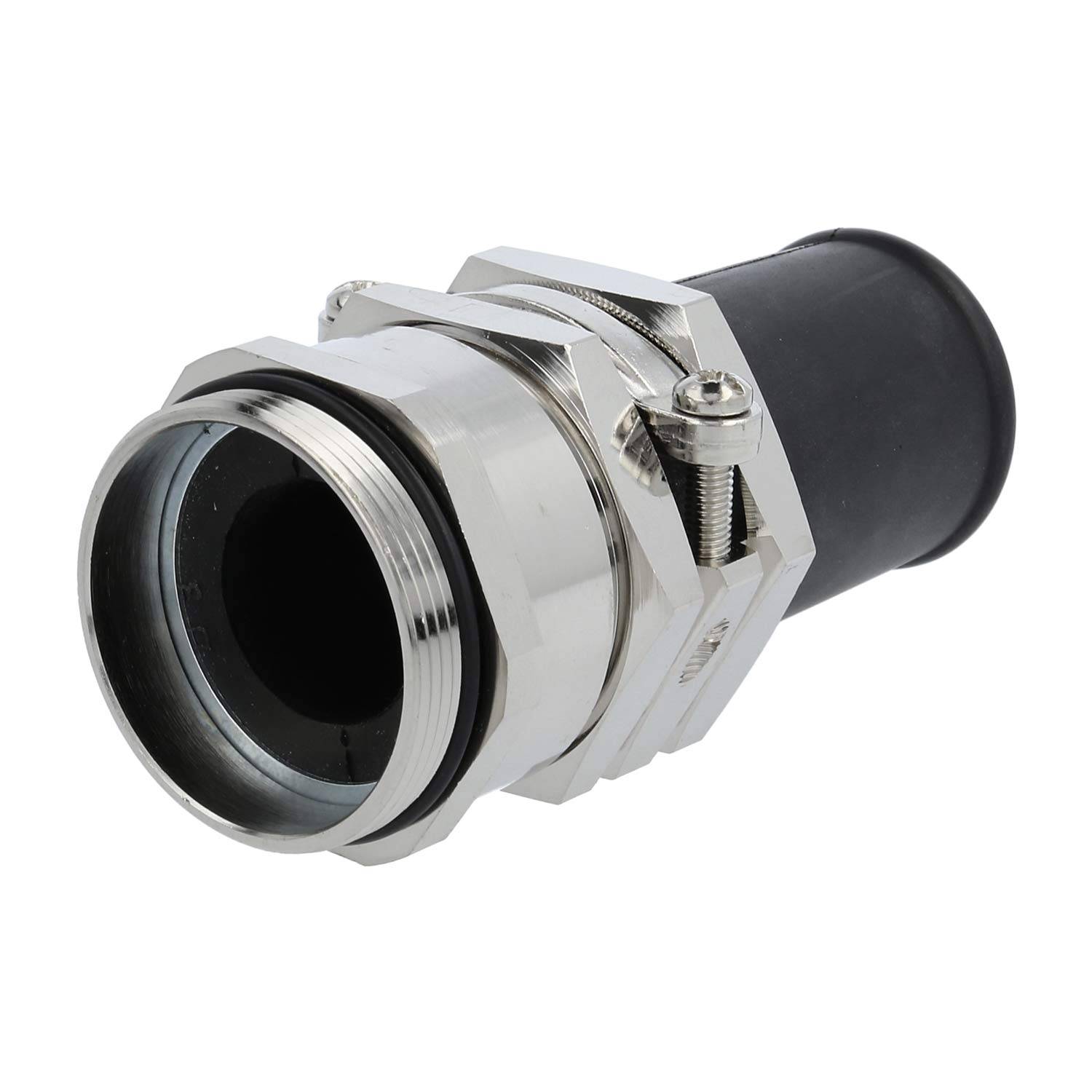 Metallische Kabelverschraubung mit einem Verschlussmechanismus, konzipiert zum Sichern und Isolieren von Kabeln.