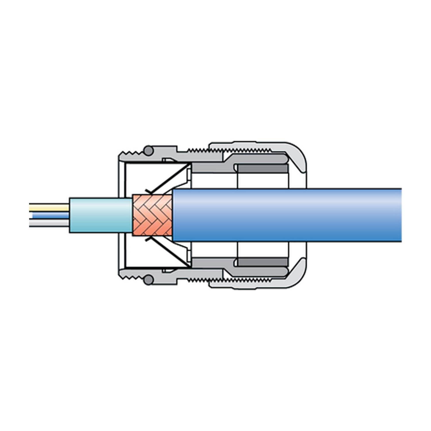 Querschnittsdiagramm eines Koaxialkabels mit äußerer Isolierung, geflochtener Abschirmung, dielektrischem Isolator und zentralem Leiter.