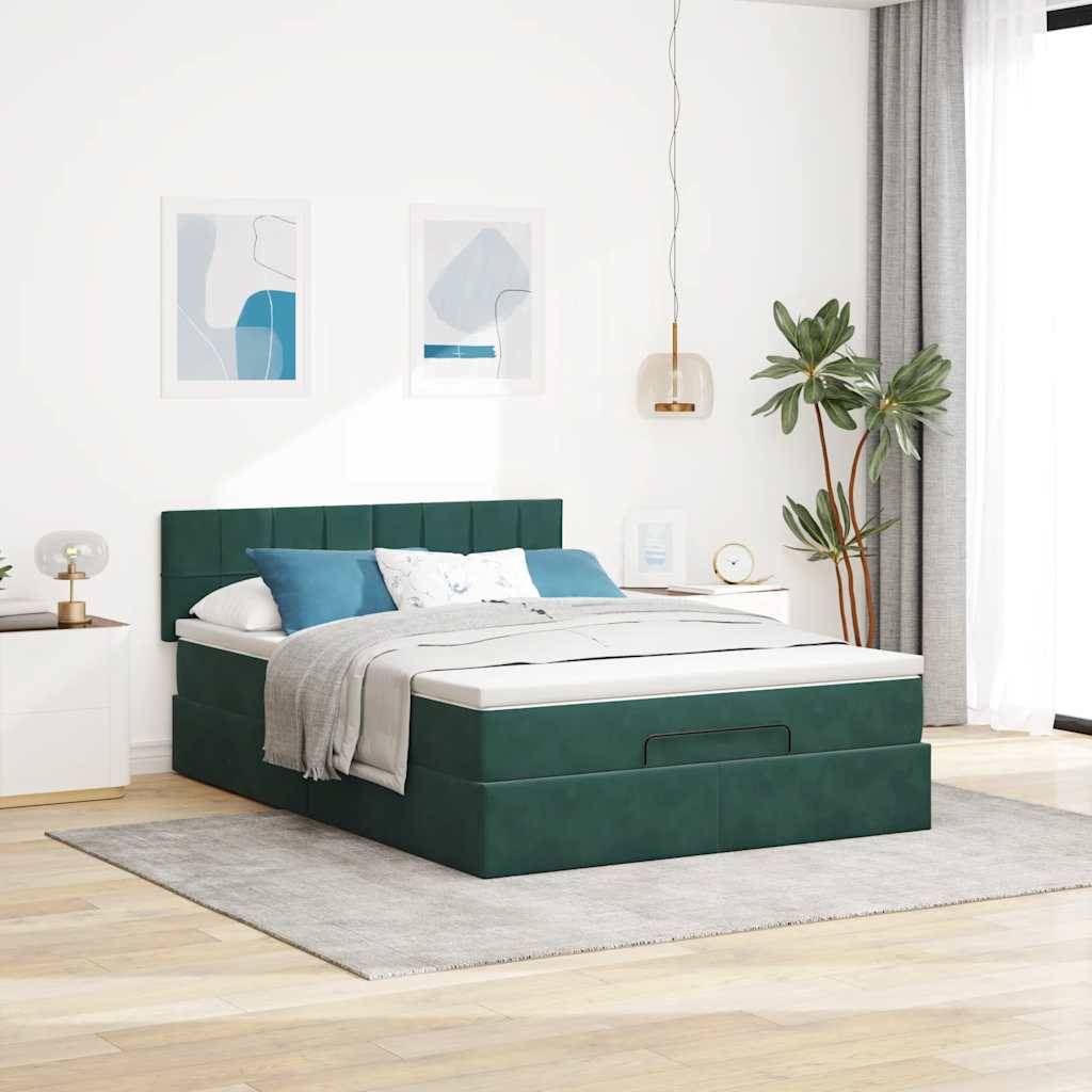 vidaXL Ottoman-Bett mit Matratze Dunkelgrün 140x200 cm Samt
