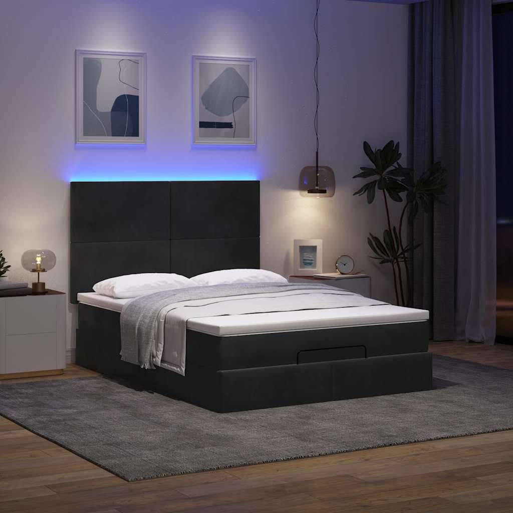 vidaXL Ottoman-Bett mit Matratzen &amp; LEDs Schwarz 140x190 cm Samt