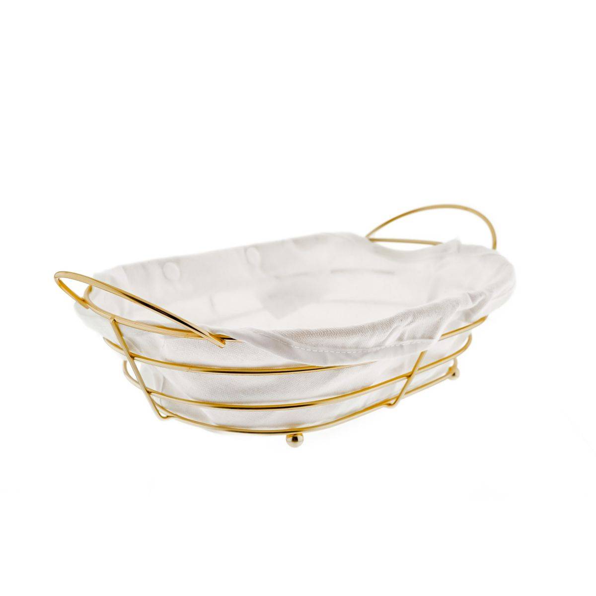 Brotkorb in Gold Edelstahl mit cremeweißem Baumwolltuch Brotbehälter Oval