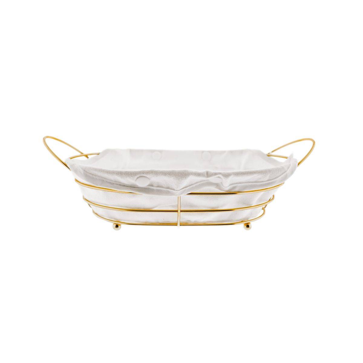 Brotkorb in Gold Edelstahl mit cremeweißem Baumwolltuch Brotbehälter Oval