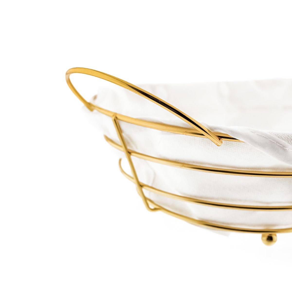 Brotkorb in Gold Edelstahl mit cremeweißem Baumwolltuch Brotbehälter Oval