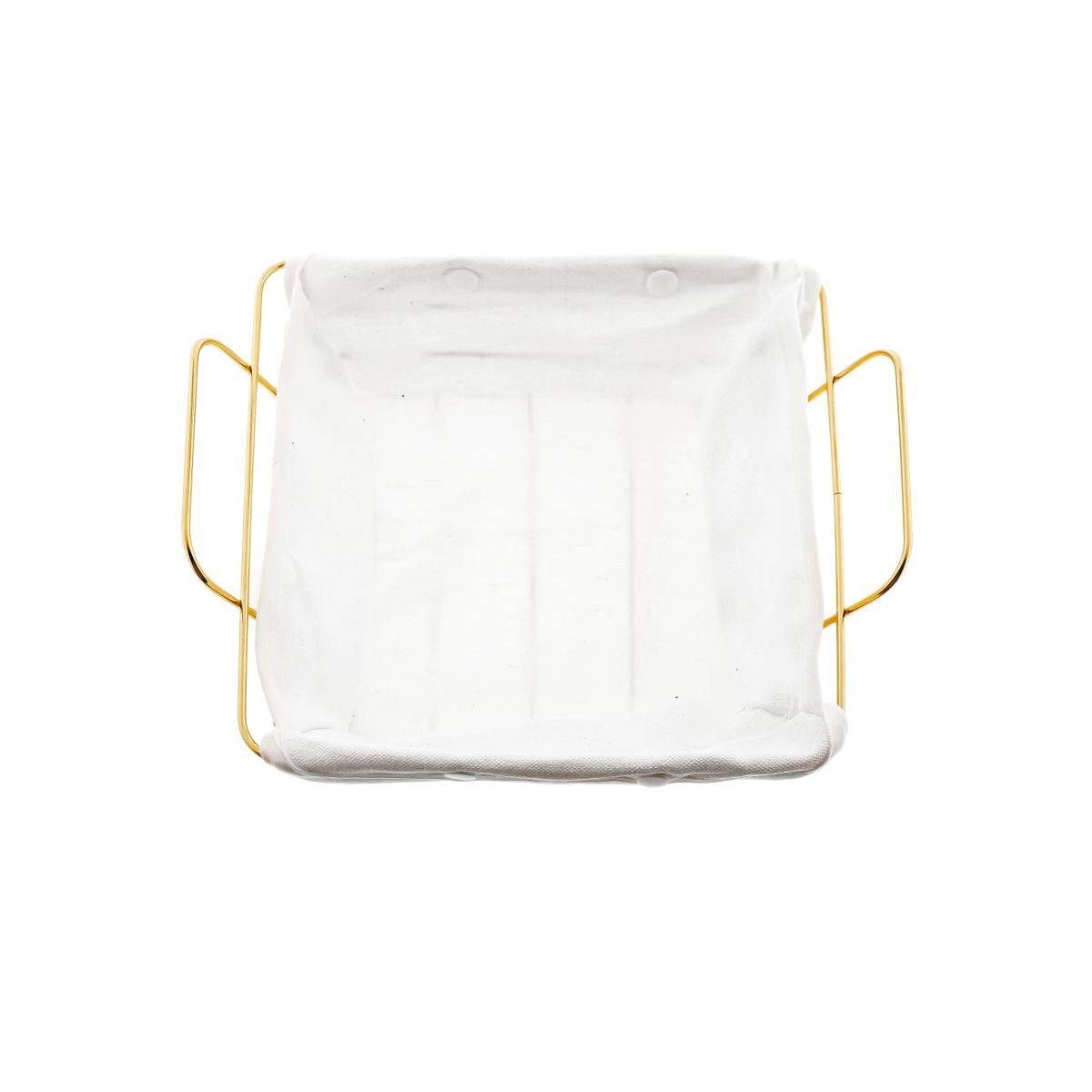 Brotkorb in Gold Edelstahl mit cremeweißem Baumwolltuch Brotbehälter Quadratisch