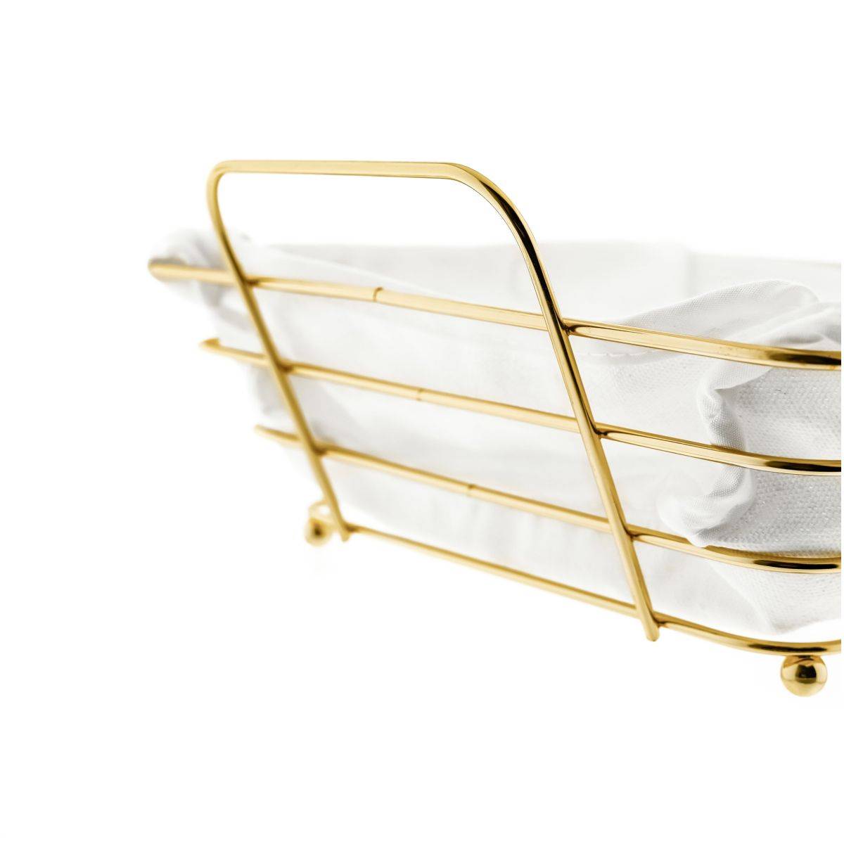 Brotkorb in Gold Edelstahl mit cremeweißem Baumwolltuch Brotbehälter Quadratisch