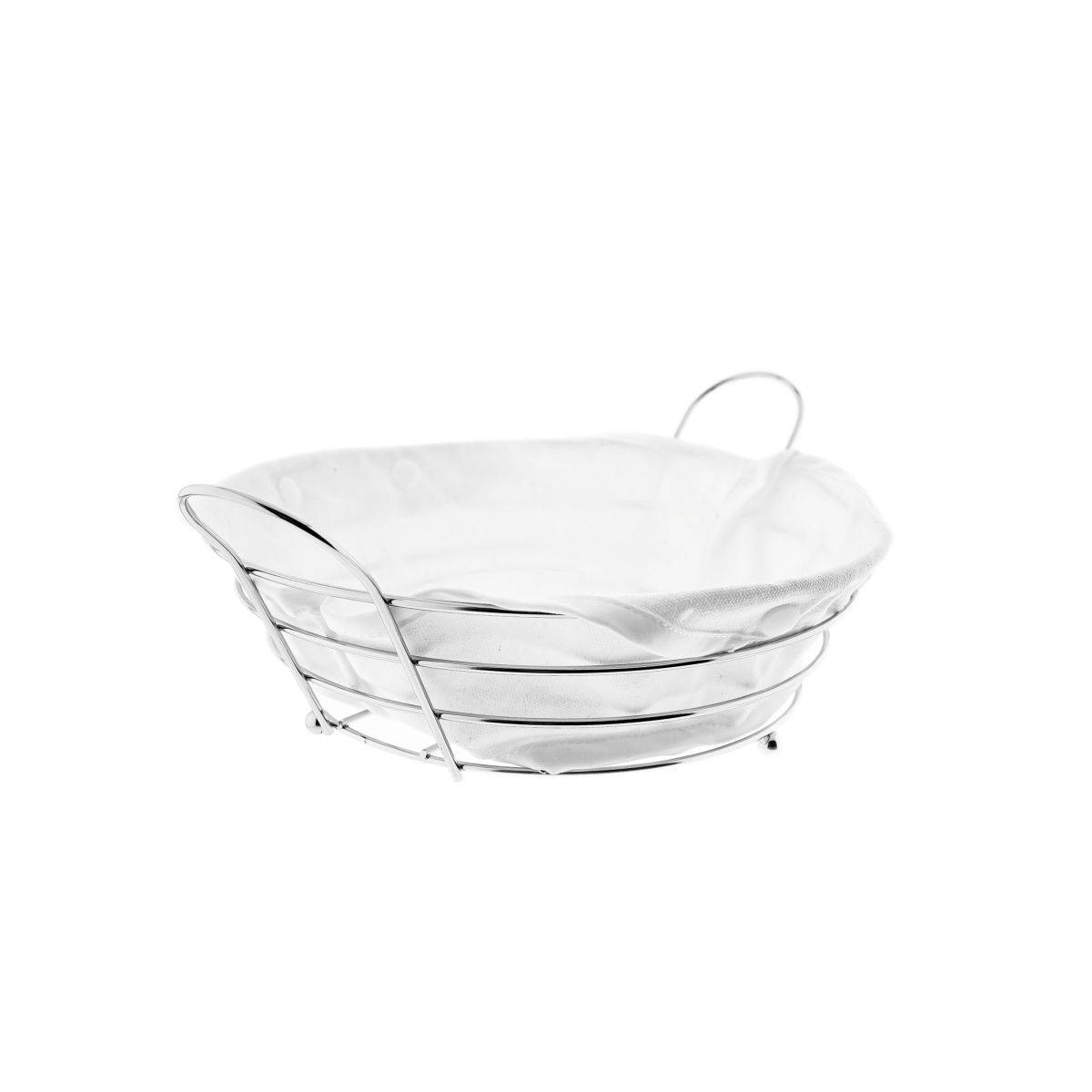 Brotkorb in Silber Edelstahl mit cremeweißem Baumwolltuch Brotbehälter Rund