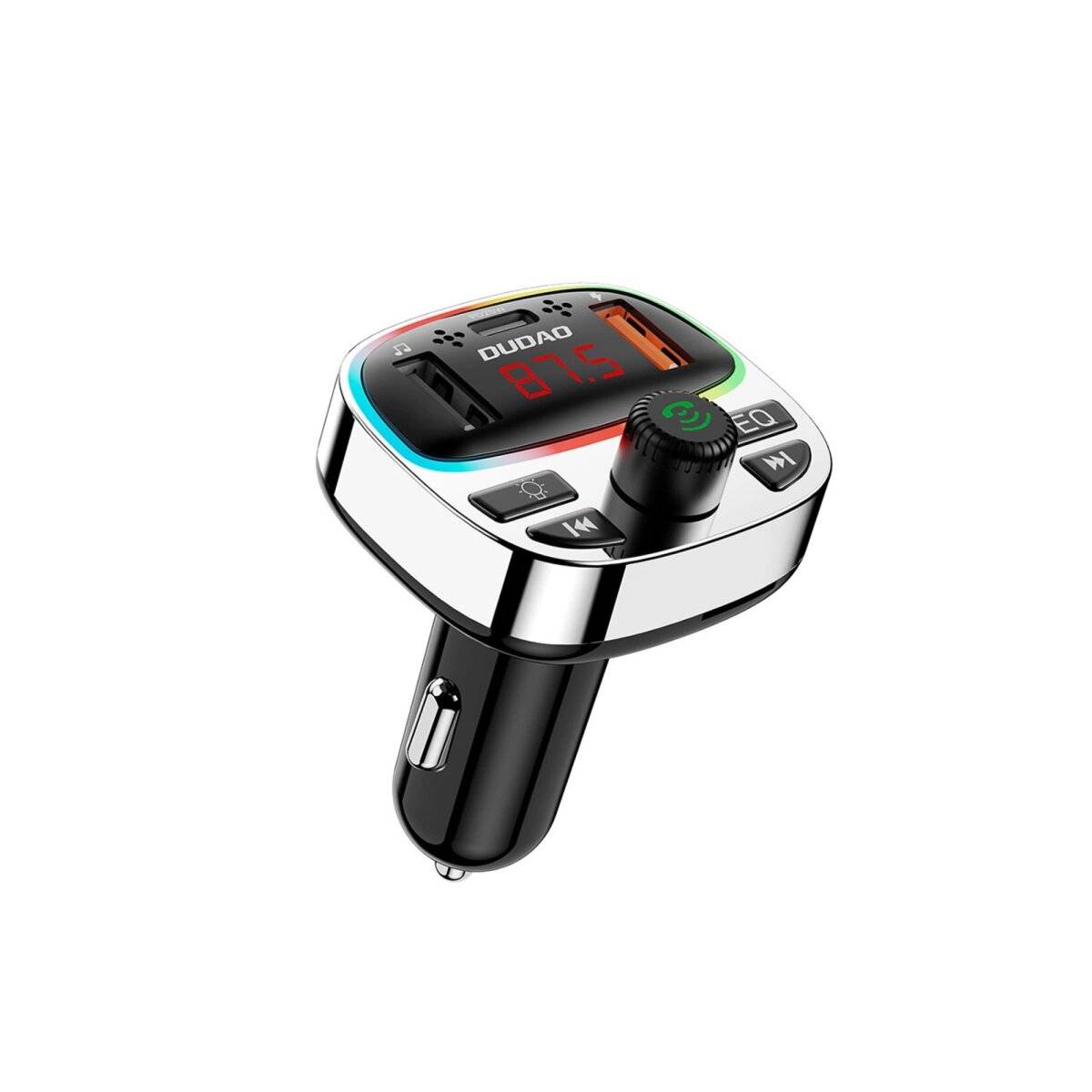 Transmitter mit PD25W Bluetooth 5.3 RGB-Ladeanschlüssen - Schwarz und Silber