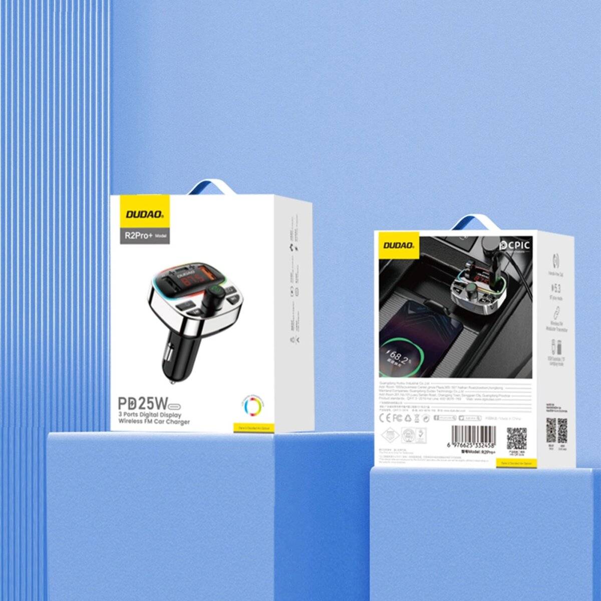 Transmitter mit PD25W Bluetooth 5.3 RGB-Ladeanschlüssen - Schwarz und Silber