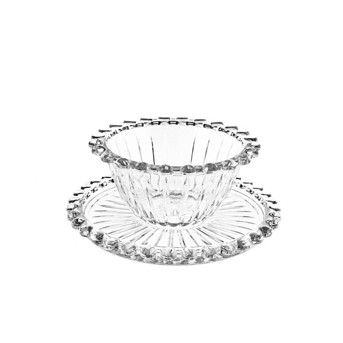 Dessertgläser mit Unterteller, 12-teiliges Glasschalenset - Perlen Design Motiv 2