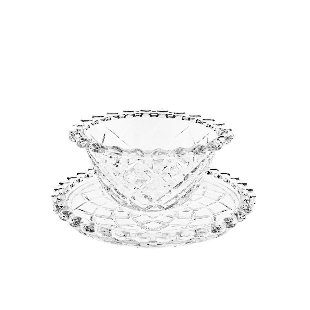 Dessertgläser mit Unterteller, 12-teiliges Glasschalenset - Perlen Design Motiv 3