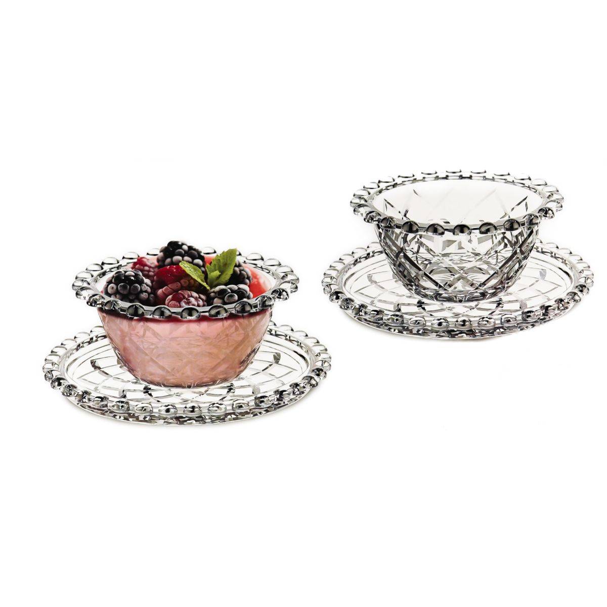 Dessertgläser mit Unterteller, 12-teiliges Glasschalenset - Perlen Design Motiv 3