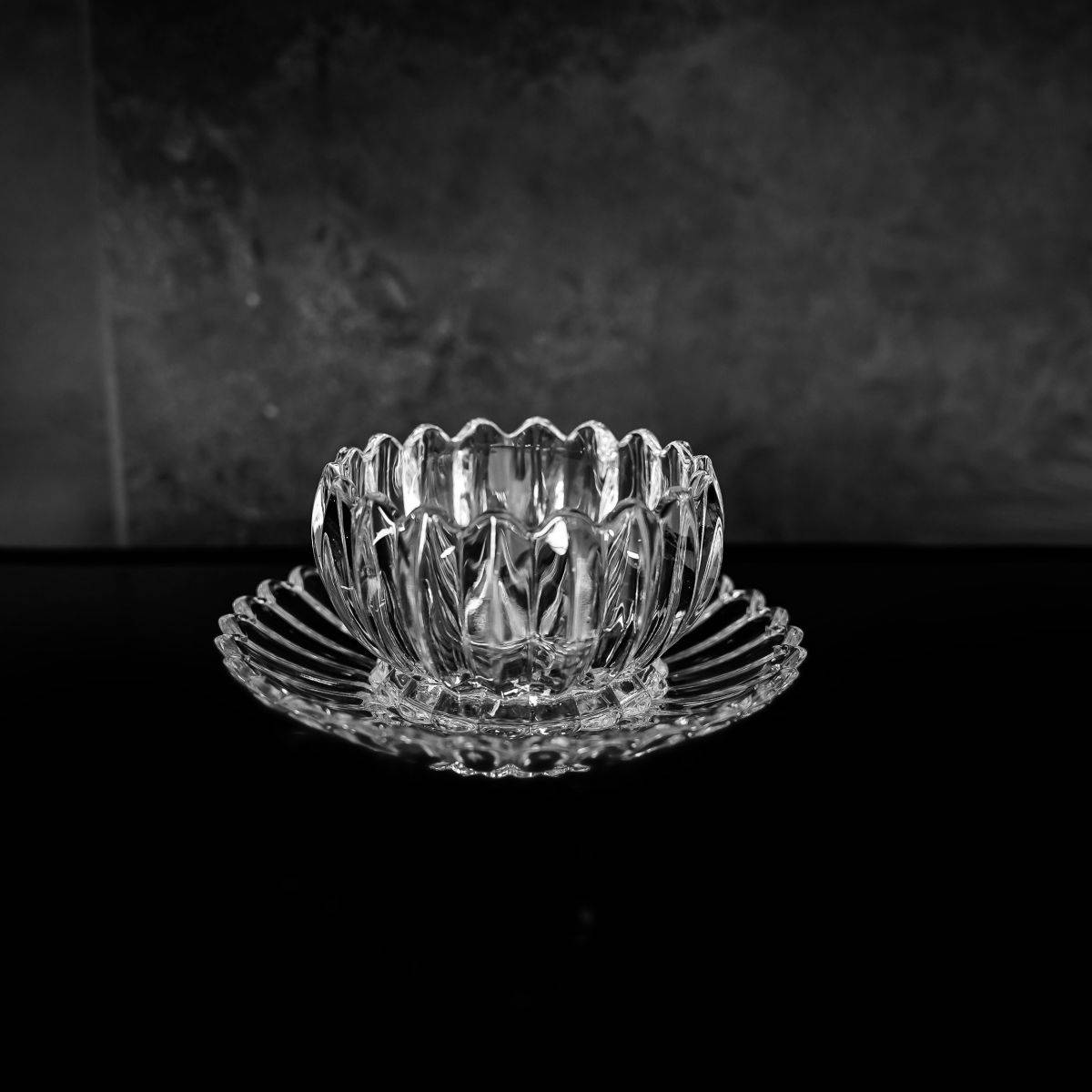 Dessertgläser mit Unterteller, 12-teiliges Glasschalenset - Lotus Design Transparent