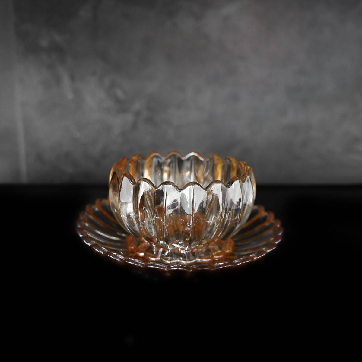 Dessertgläser mit Unterteller, 12-teiliges Glasschalenset - Lotus Design Gold/Braun