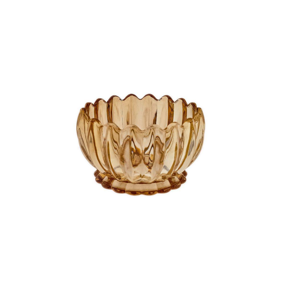 Dessertgläser mit Unterteller, 12-teiliges Glasschalenset - Lotus Design Gold/Braun