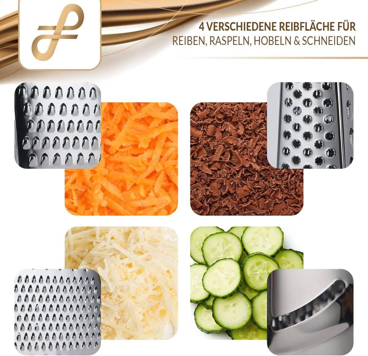Küchenreibe aus Edelstahl - Scharf, Vielseitig & mit Auffangschale